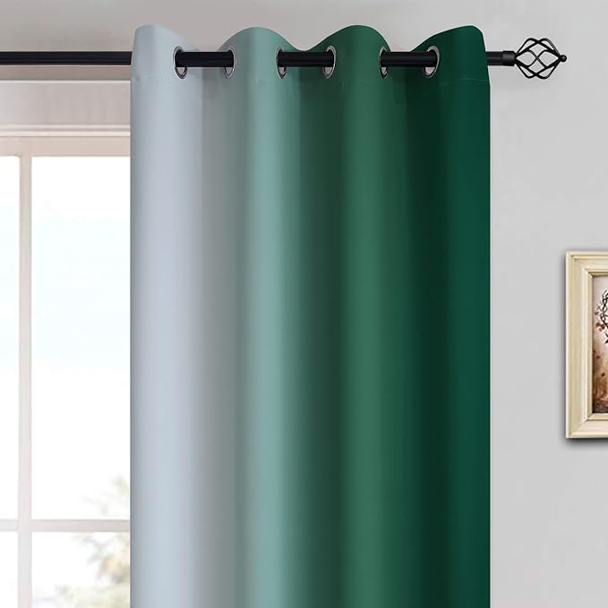 Yakamok Ombre Curtains Dark Green and Greyish White - Image 3