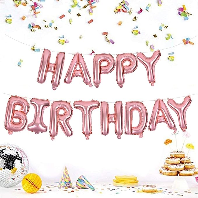 TONIFUL Rose Gold Happy Birthday Balloon Banner Decorations - Image 3