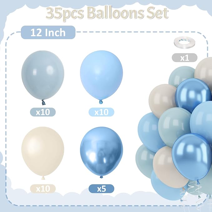 Blue White Sand Balloons Dusty Slate Fog Pastel Metallic Blue Beige Balloon - Image 4