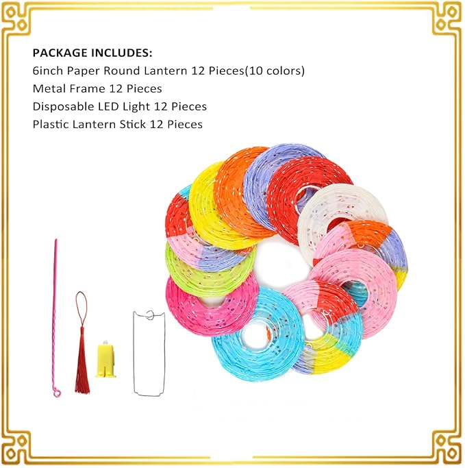 12Pcs Paper Lanterns Chinese Japanese Colorful Hanging Paper Lanterns - Image 3