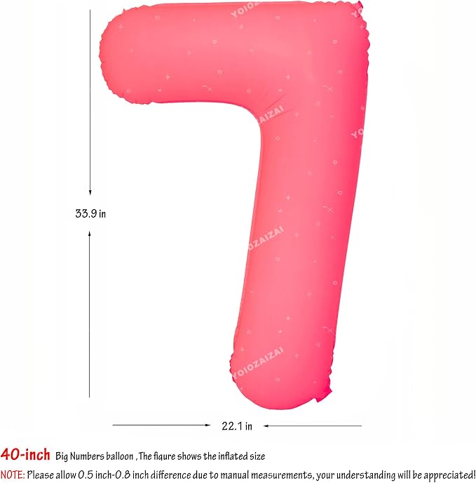 40 IN Fluorescent Red Number 7 Balloon Neon Red digital 7 Foil Balloon | - Image 2