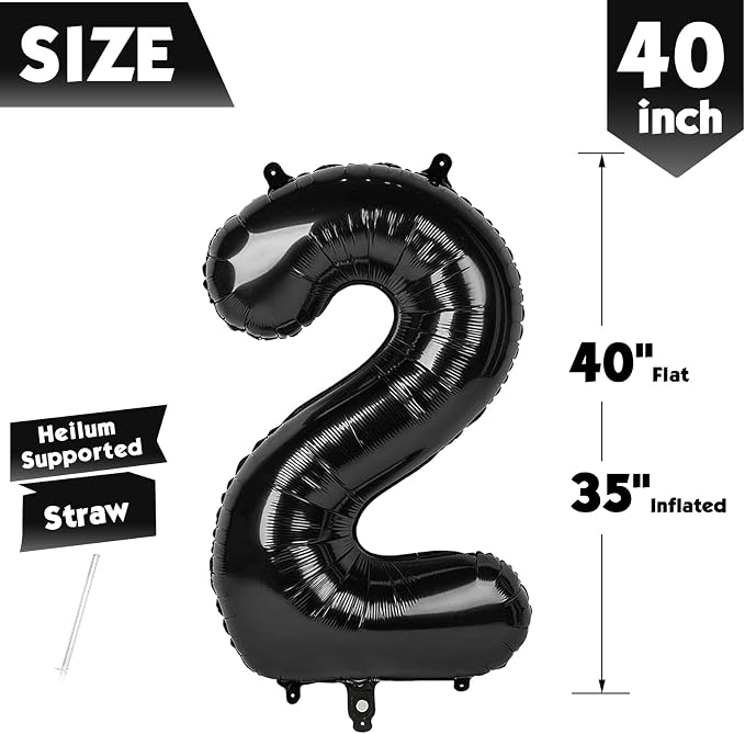 40 Inch Black Number 2 Balloon Birthday Party Decorations - Image 5
