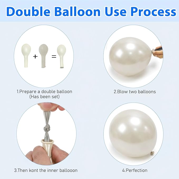 Navy Blue Gold Balloons Arch Kit, Double Stuffed Pearl White Blue Gold Chrome - Image 4