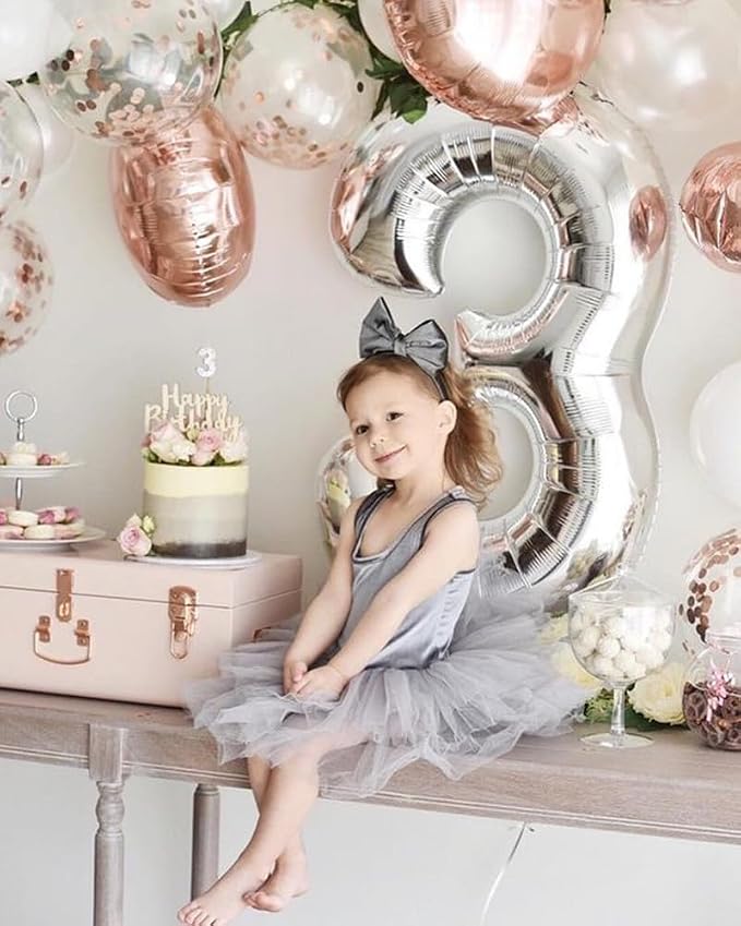 3 Balloon Numbers Birthday Decorations, 40In Silver Balloons - Image 2