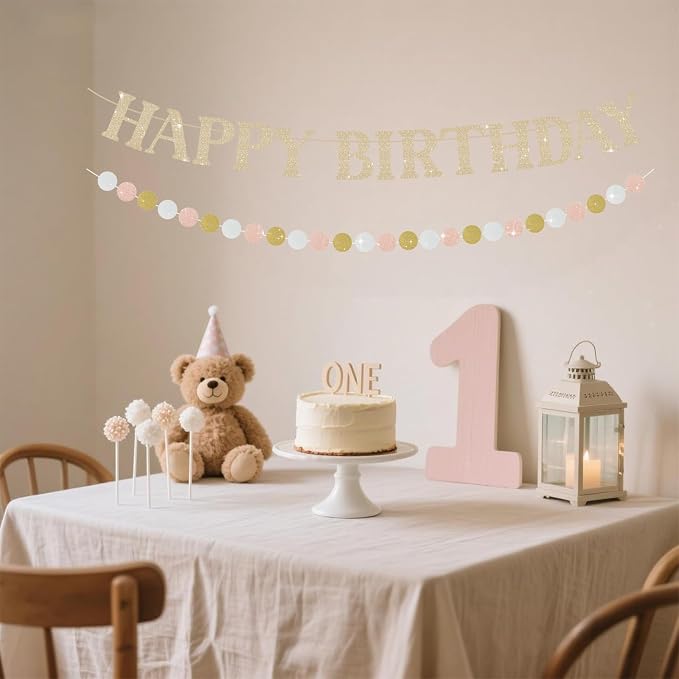 Happy Birthday Banner, Pre-Strung Champagne Gold Birthday Party Decorations - Image 4