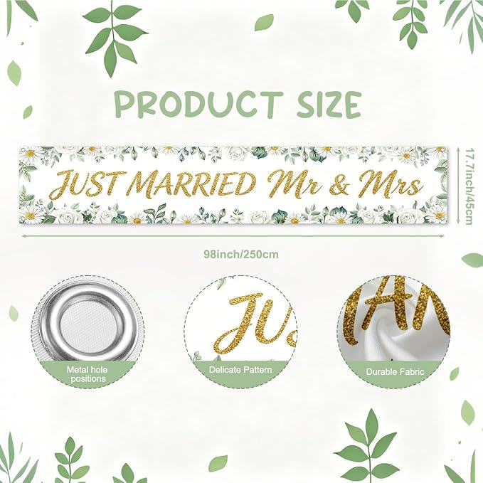 Just Married Mr And Mrs Wedding Decor Banner Decorations Party Hanging | - Image 2