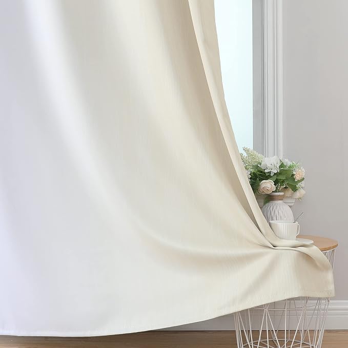 Beige and Greyish White Ombre Blackout Curtains 63 Inches Length 2 Panels Set - Image 6