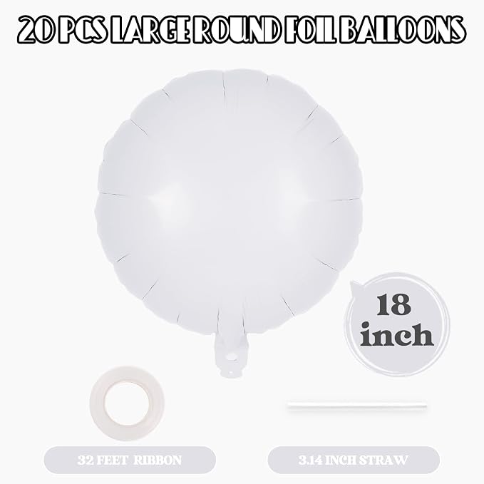 20 Pcs White Round Shaped Balloons, 18 Inch Round Foil Balloon, Giant Round - Image 2