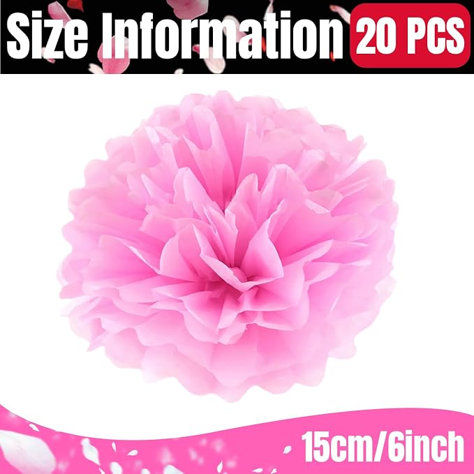 Qimoo 20pcs Paper Pom Poms Decorations, DIY Tissue Paper Flowers Ball - Image 2