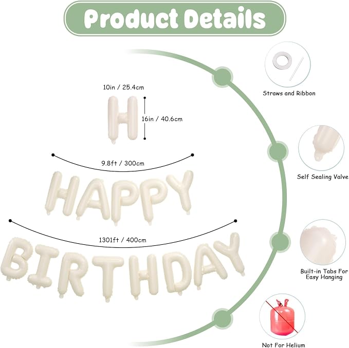 29PC Green Heart Happy Birthday Balloon Banner, 16Inch 3D Aluminum Letter - Image 3