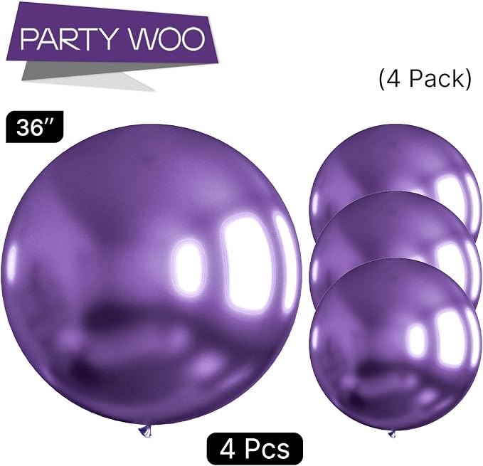 PartyWoo Metallic Purple Balloons 4pcs Chrome Purple Color 36 Inch | Balloons - Image 4