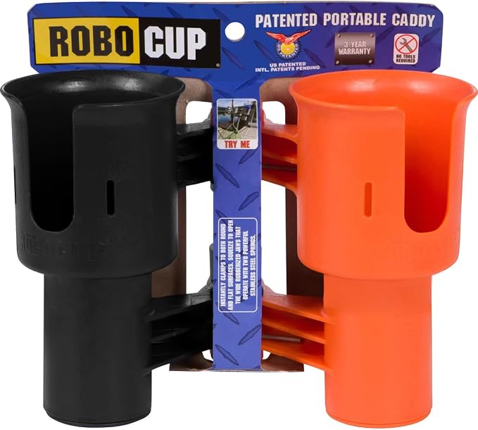 Patented Clamp On Boat Cup Holder |Multifunction Dual Drink Caddy by RoboCup