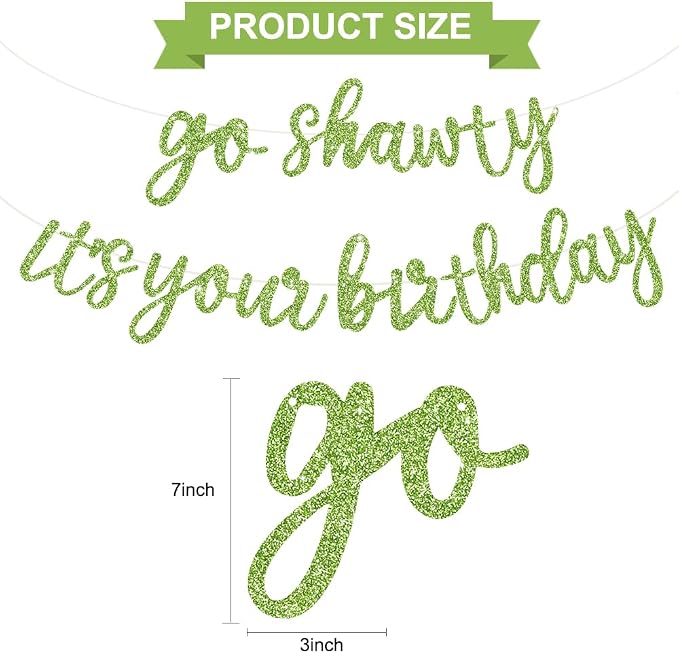 BEISHIDA Grass Green Pre-Strung Go Shawty It's Your Birthday Banner Decor | - Image 2