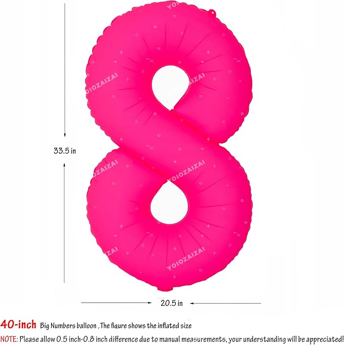 40IN Fluorescent Pink Number 8 Balloons Glow In The Dark Pink Balloon | - Image 2