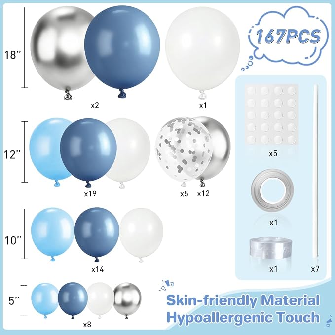 Dusty Blue White Silver Balloon Garland Arch Kit - Image 2