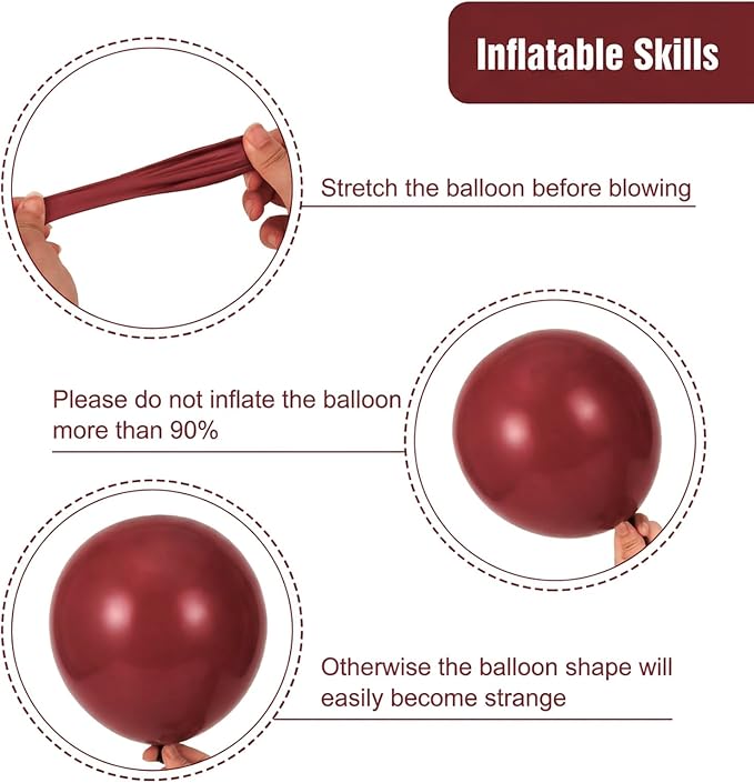 RUBFAC Burgundy Balloons 87pcs Different Sizes 18 12 10 5 Inches, Maroon Latex - Image 3