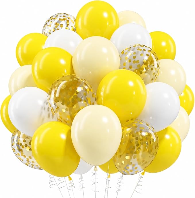 Yellow and White Balloons, 12Inch Pastel Yellow White Gold Confetti Balloons by Froova