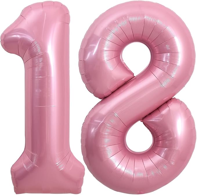 TONIFUL 40 Inch Pink Number 18 Balloon Large Foil 18th Birthday Decorations | by TONIFUL
