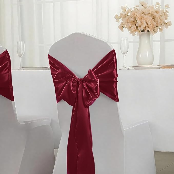 SHEJIZE 20 Pack Wine Red SatinTable Runner 12x108 Inches Long, Bright Silky Smooth Satin Table Runner Table Decor for Wedding Banquet Christmas Prom Event Birthday Party