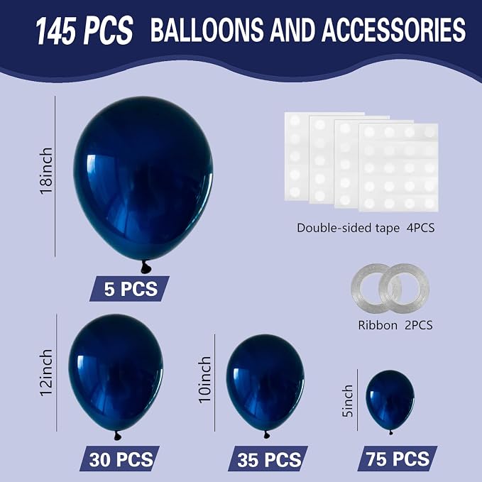 Navy Blue Balloons 145pcs Different Sizes 5in 10in 12in 18in Dark Blue Round - Image 2