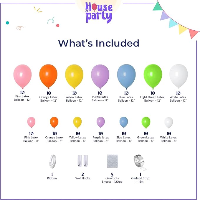 HOUSE OF PARTY Pastel Rainbow Balloons-140 Pcs, Pastel Color Balloons | Pastel - Image 2