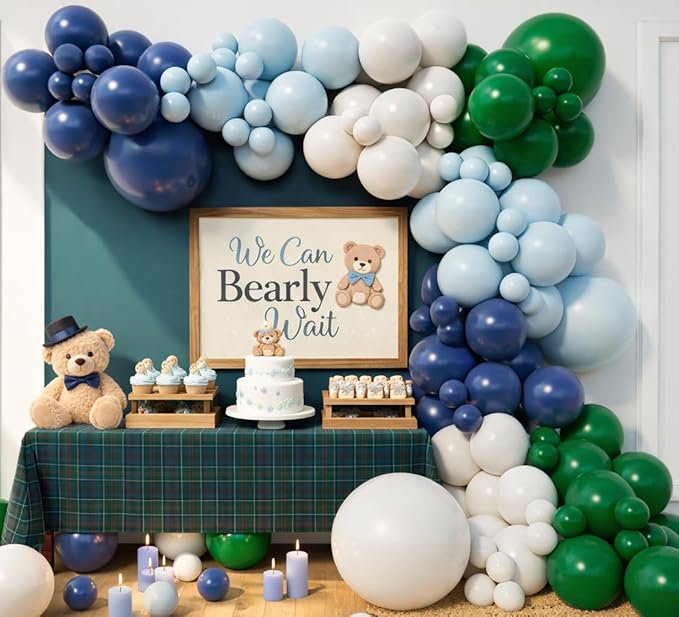 Boys Bear Gentleman Navy Green Balloon Arch Garland Kit by Beaumode