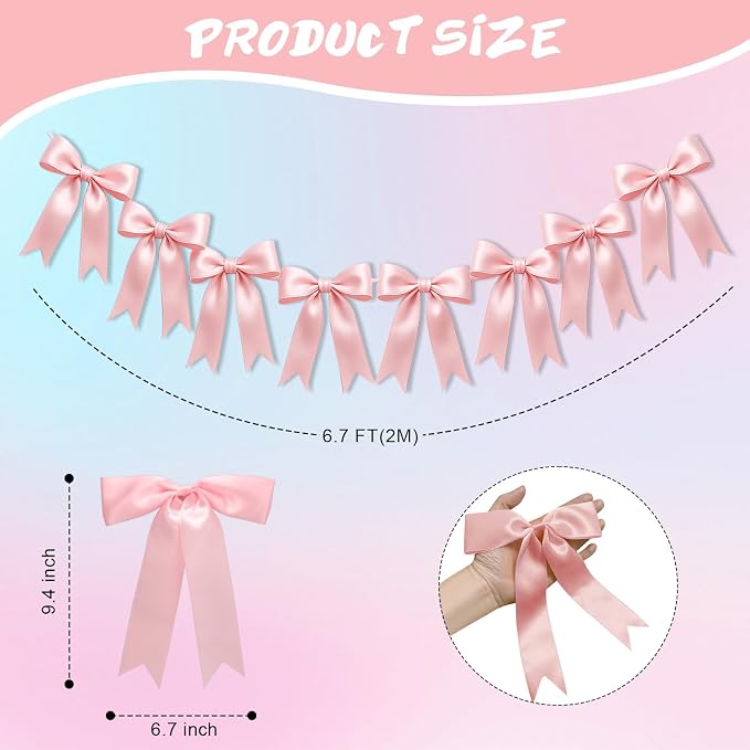 2 Strings of 16PCS Baby Pink&Baby Blue Bow Garlands Banner Decoration, - Image 2