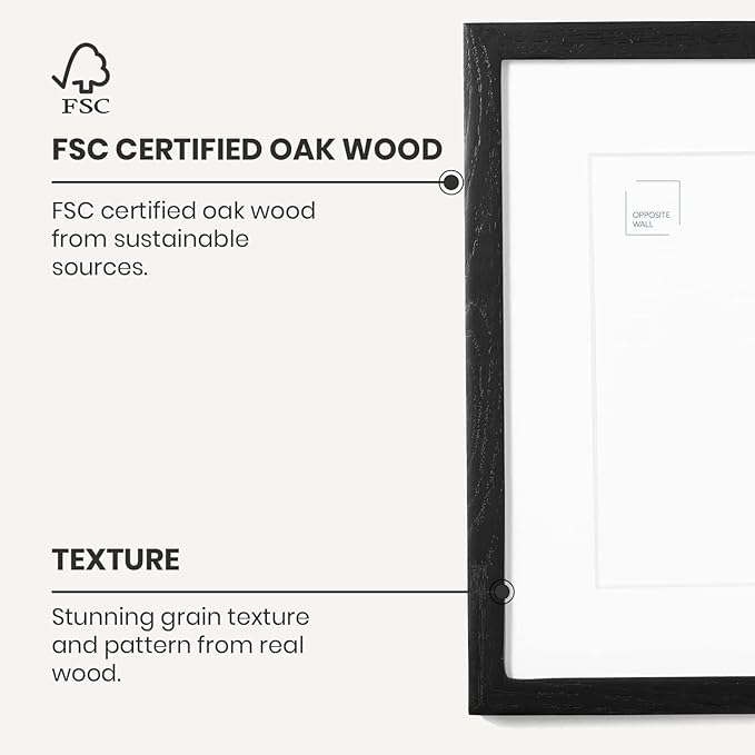 Opposite Wall - 11x17 in - Black Solid Oak Wood Picture Frame - Lightweight, Versatile & Shatterproof - Wall Hanging Poster or Photo Frame - Wall Decor for Office, Gallery & Home - 2 Pack