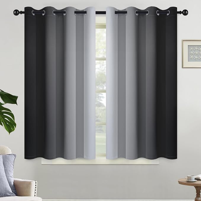Yakamok Ombre Curtains Black and Greyish White by Yakamok
