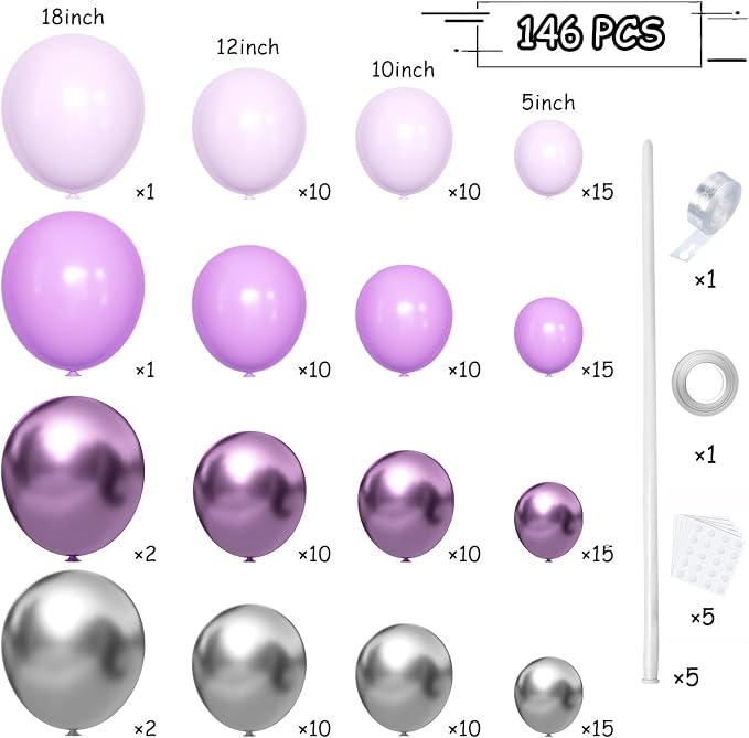 MEBAY Grey Violet Maca Purple Silver Balloons Garland Arch Kit - Image 2