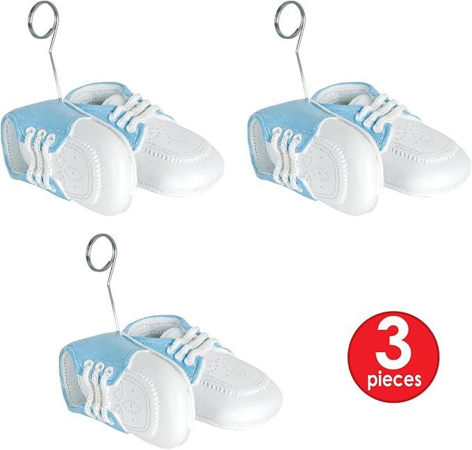 Beistle Set of 3 Blue Baby Shoes Photo/Balloon Holders, 6 oz- Boy Baby Shower - Image 3