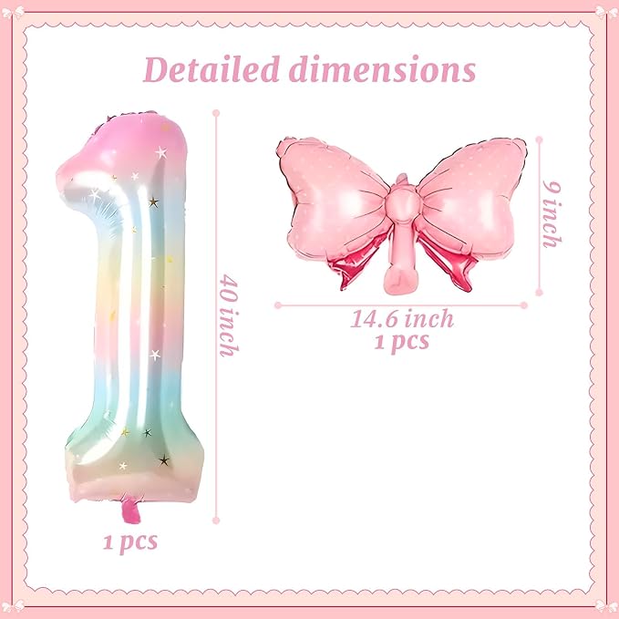Number 1 40 Inch Rainbow Star Gradient Giant Number Balloon & Mini Bow Balloon - Image 2