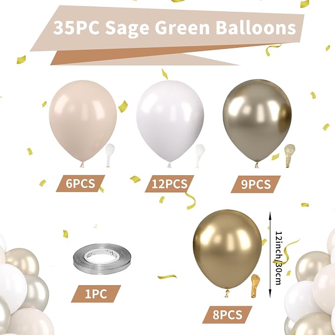 White and Gold Balloons, Double Stuffed Beige Balloons White Sand Gold Neutral - Image 2