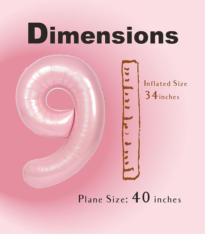 SUWEN 40 Inch Pink Large 9 Number Balloons Big Foil Helium Number Balloons 0-9 - Image 4