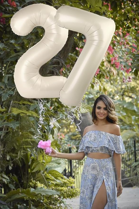 7 Balloon Number 40 Inch Cream Balloons - Image 3