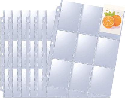 Seashell 50 Pack 9-Pocket Plastic Clear Trading Card Pages, 3 Hole Sleeves, Top Loading 450-Pockets Sheet Protectors for Baseball, Football, Game, Business Cards