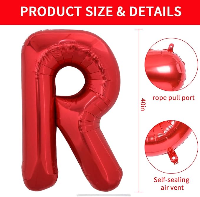 TONIFUL 40 Inch Large Bright Red Letter Balloons A-Z, Giant Jumbo Helium Foil - Image 2