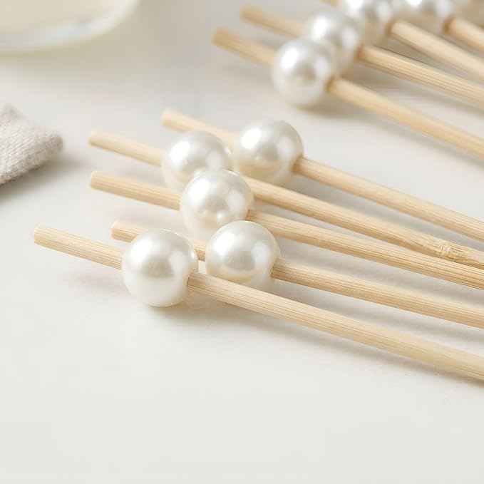 100Pcs 4.7" White Pearl Cocktail Picks, Bamboo Toothpicks Appetizer Skewers | - Image 6