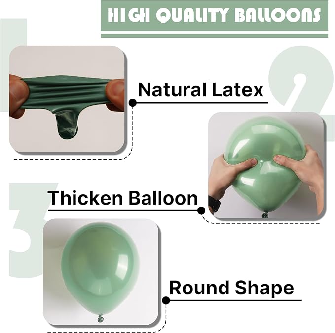 PartyWoo Sage Green Balloons 140pcs Olive Eucalyptus Dusty Green Boho Color | - Image 7