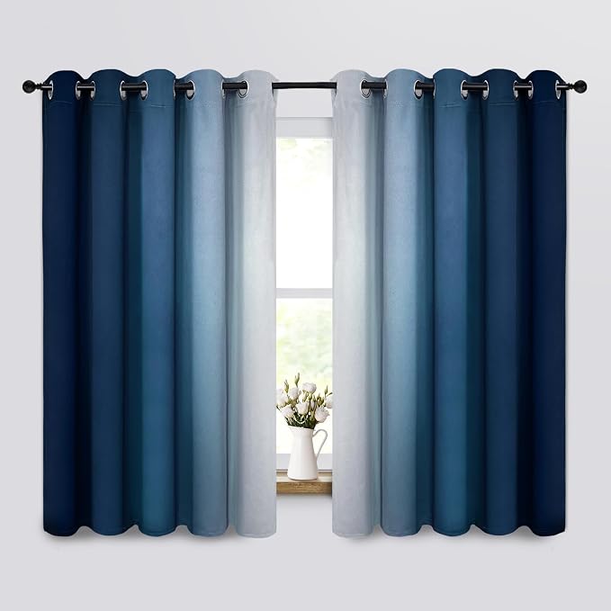 Yakamok Ombre Curtains Blue and Greyish White by Yakamok
