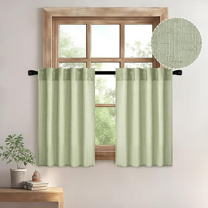 MIULEE Sage Green Kitchen Curtains 24 Inches Length 2 Panels Farmhouse | Soft by MIULEE