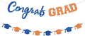 Prestrung Congrats Grad Banner Orange and Blue Graduation Banner by Blopee