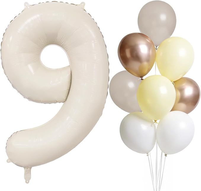 Cream Number 9 Balloon 40 Inch Beige Nude Number 9 Balloon by LEBERY