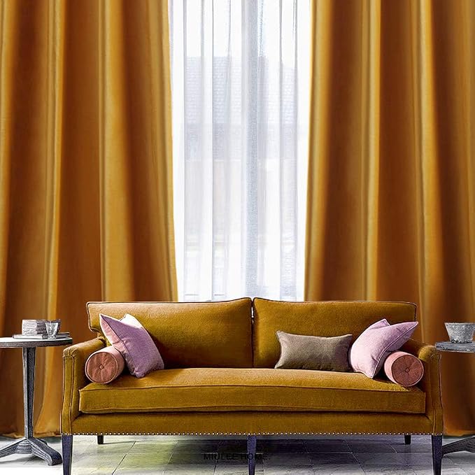 MIULEE Velvet Curtains Mustard Yellow 52 x 72 Inch Length Set of 2 | Grommet - Image 6