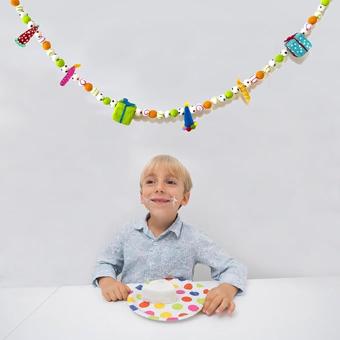 Pre-Strung Birthday Banner Handmade 3D Rainbow Wool Felt Balls Garland | - Image 6