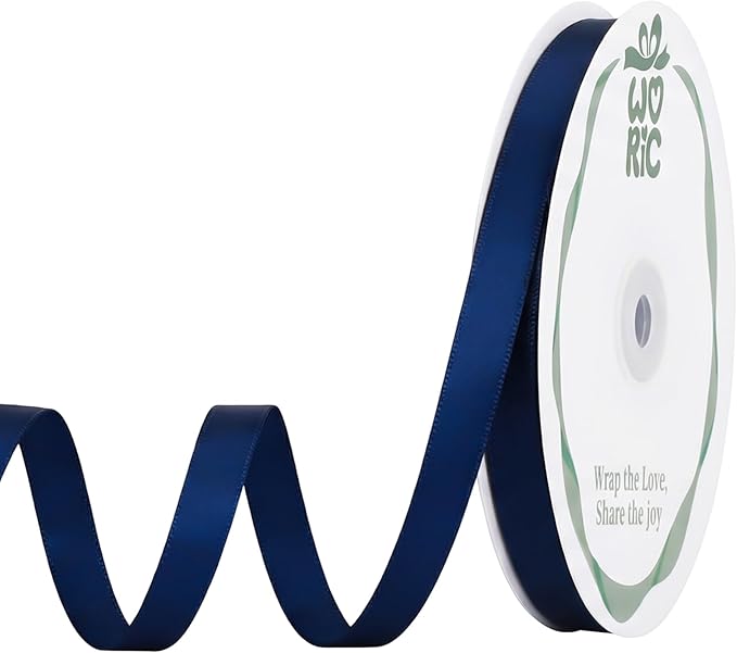 woric 120 Yards Navy Blue Ribbon 3/8 Inch Thin Dark Blue Satin Ribbons | by woric