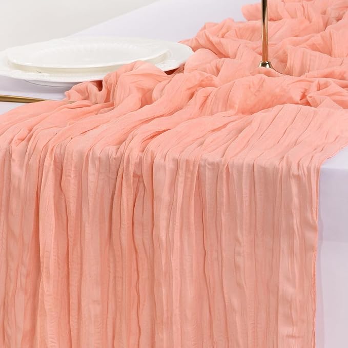 Cheesecloth Table Runner Summer Boho Wedding Birthday Party Home Decor | Coral - Image 6