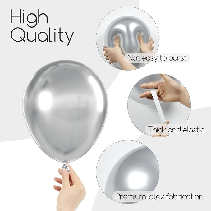 Awenztech 122pcs Metallic Silver Latex Balloons in 18 12 10 5 inches | Wedding - Image 3