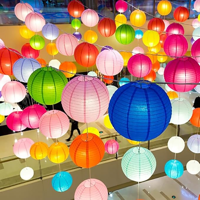ZOOYOO Rainbow Paper Lanterns, Fiesta Mexican Party Round Hanging Paper - Image 4