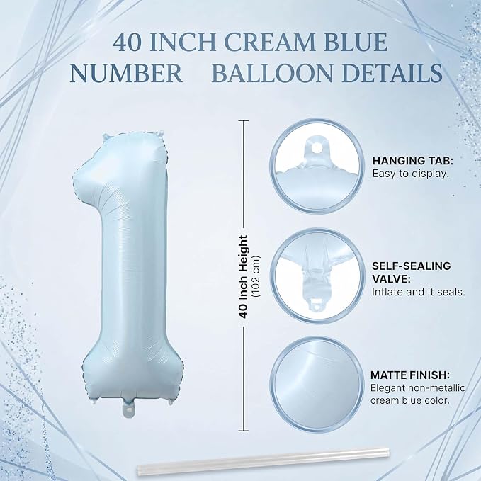 Baby Blue Number 11 Balloon 40 Inch, Pastel Foil Digit Theme Party Supplies | - Image 4